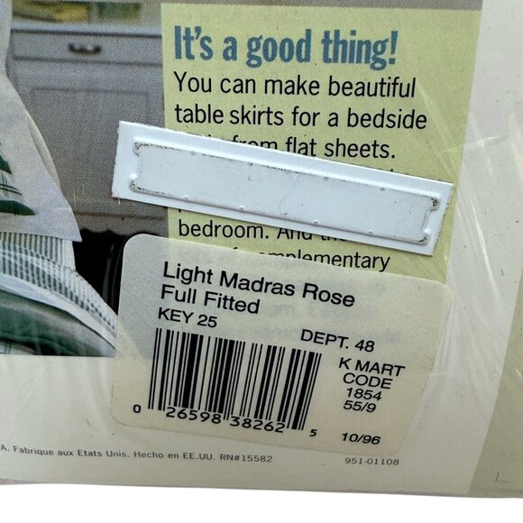 Martha Stewart Full Fitted Sheet Pastel Plaid Light Madras Rose Vintage New - Picture 9 of 9